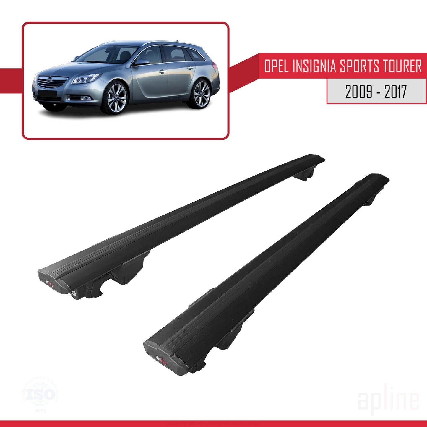 Compatible avec Opel Insignia (G09) ST 2009-2017 HOOK Model Barres de Toit Railing Porte-Bagages de Voiture Noir Aluminium 2 Barres
