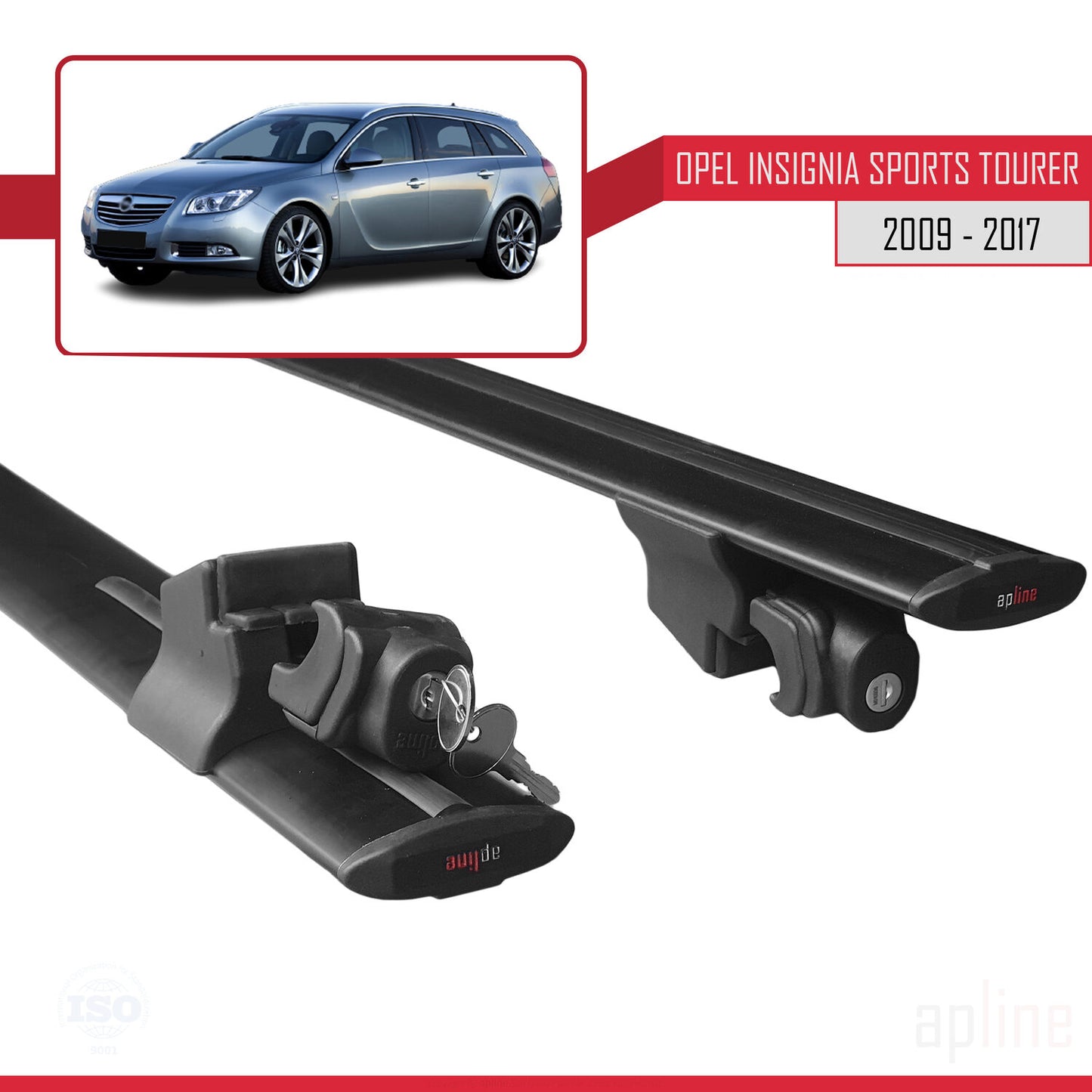 Compatible avec Opel Insignia (G09) ST 2009-2017 HOOK Model Barres de Toit Railing Porte-Bagages de Voiture Noir Aluminium 2 Barres