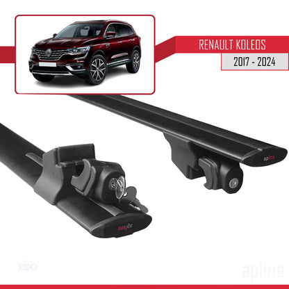 Compatible with Renault Koleos 2 (HC) 2017-2024 HOOK Model Car Roof Rack Cross Bar Black Aluminium 2 Bars