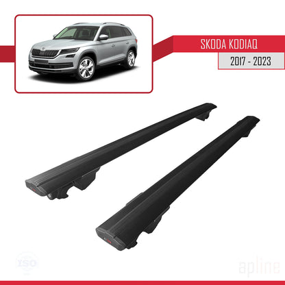 Compatible avec Skoda Kodiaq 2017-2023 HOOK Model Barres de Toit Railing Porte-Bagages de Voiture Noir Aluminium 2 Barres