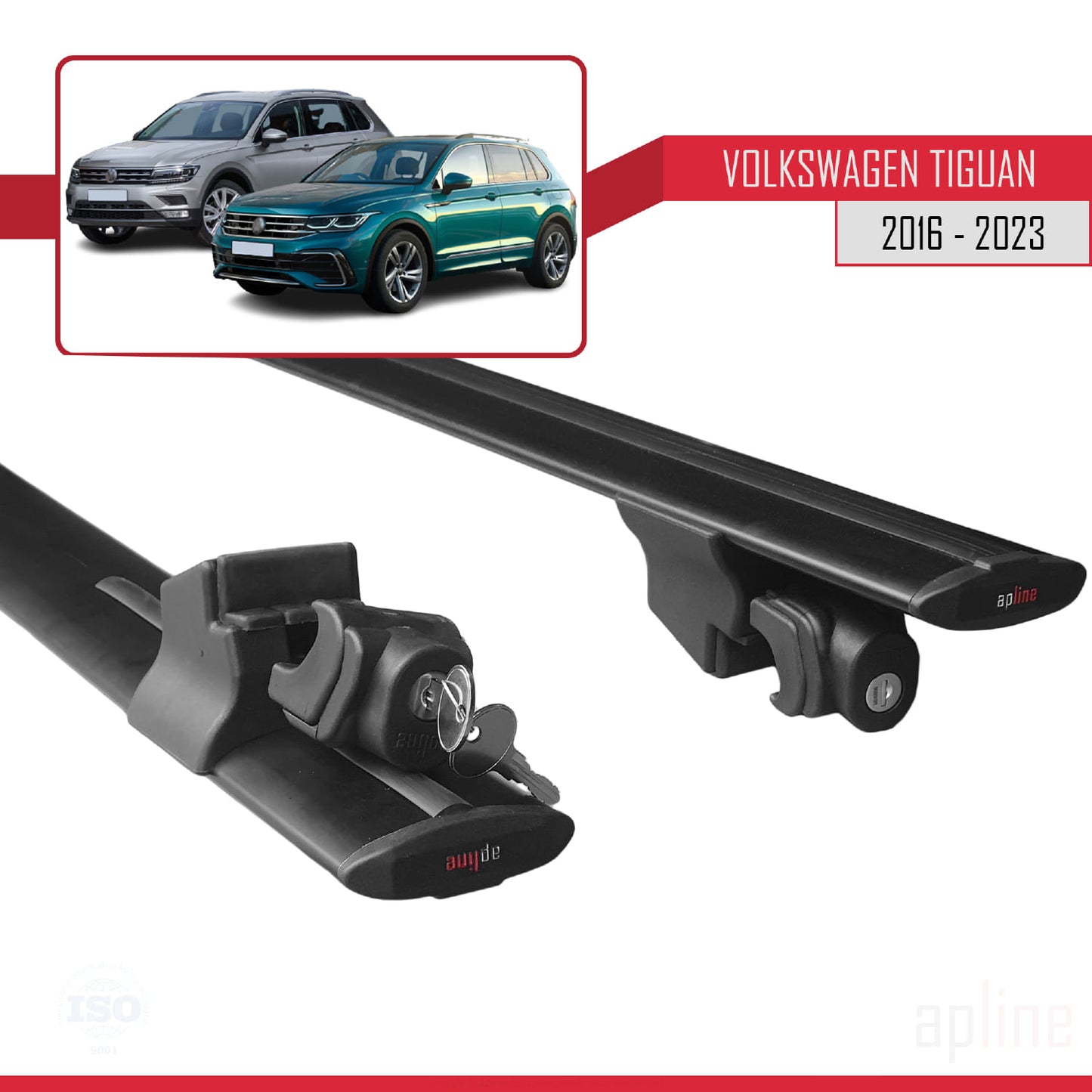 Compatible avec Volkswagen Tiguan 2 (AD1) 2016-2023 HOOK Model Barres de Toit Railing Porte-Bagages de Voiture Noir Aluminium 2 Barres