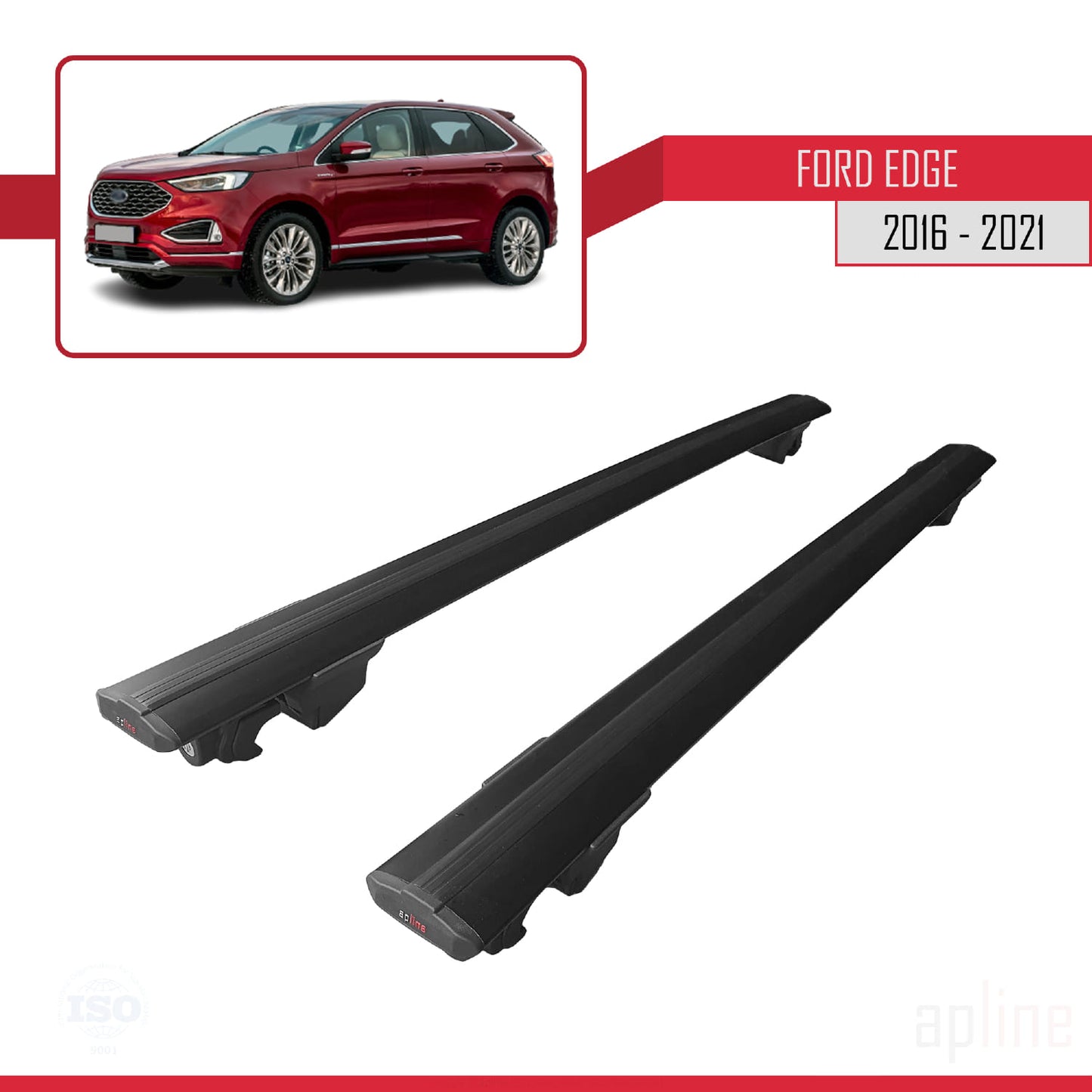 Compatibile con Ford Edge (CD539) 2016-2021 modello HOOK Barre portatutto per auto Portapacchi in alluminio nero 2 barre