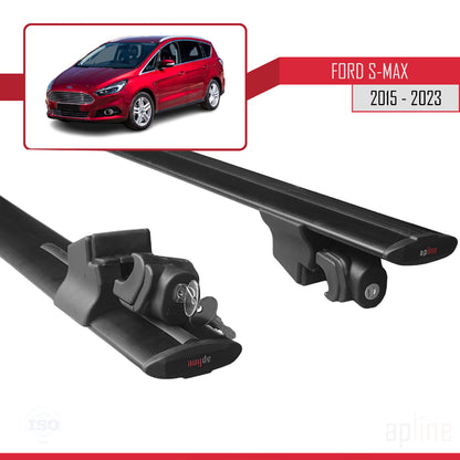 Compatibile con Ford S-Max 2 (CD539) 2015-2023 Modello HOOK Barre portatutto per auto Portapacchi in alluminio nero 2 barre