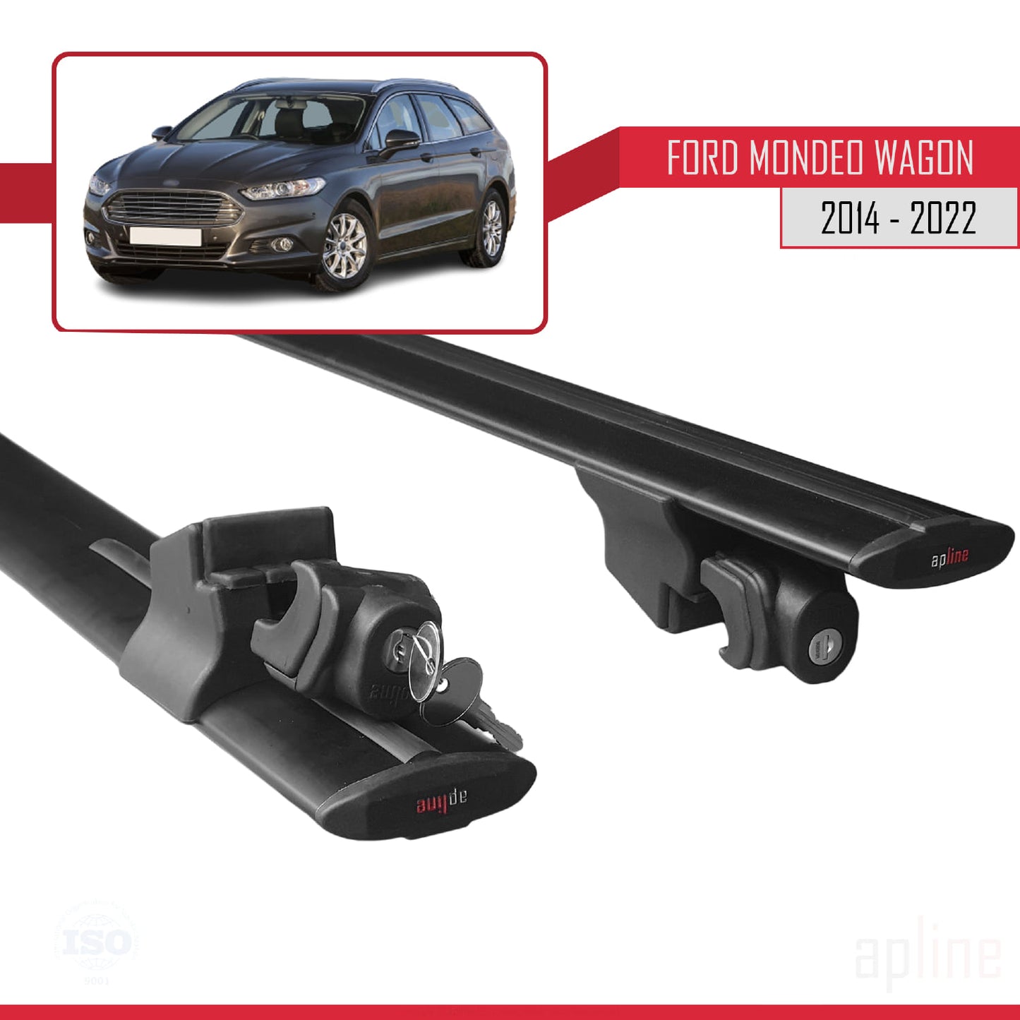 Compatibile con Ford Mondeo 4 (CD391) Station Wagon 2014-2021 Modello HOOK Barre portatutto per auto Portapacchi in alluminio nero 2 barre