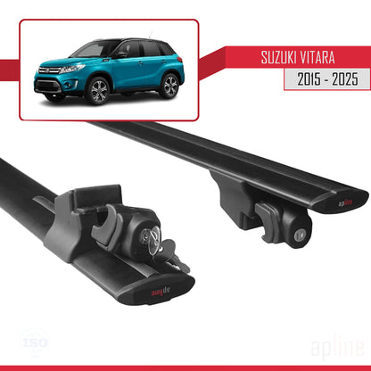 Compatible avec Suzuki Vitara 2015-2025 HOOK Model Barres de Toit Railing Porte-Bagages de Voiture Noir Aluminium 2 Barres