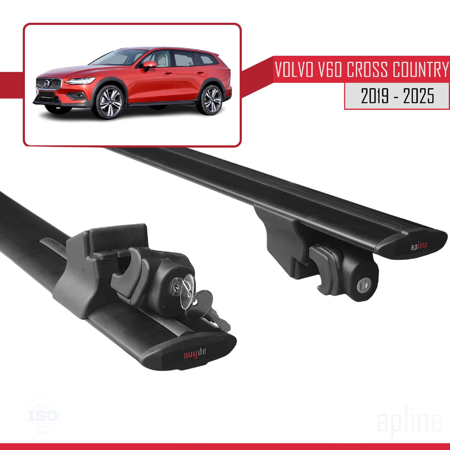 Compatible avec Volvo V60 II Cross Country 2019-2024 HOOK Model Barres de Toit Railing Porte-Bagages de Voiture Noir Aluminium 2 Barres