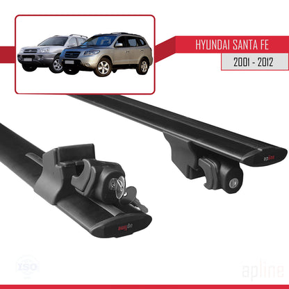 Compatibile con Hyundai Santa Fe (SM/CM) 2001-2012 modello HOOK Barre portatutto per auto Portapacchi in alluminio nero 2 barre