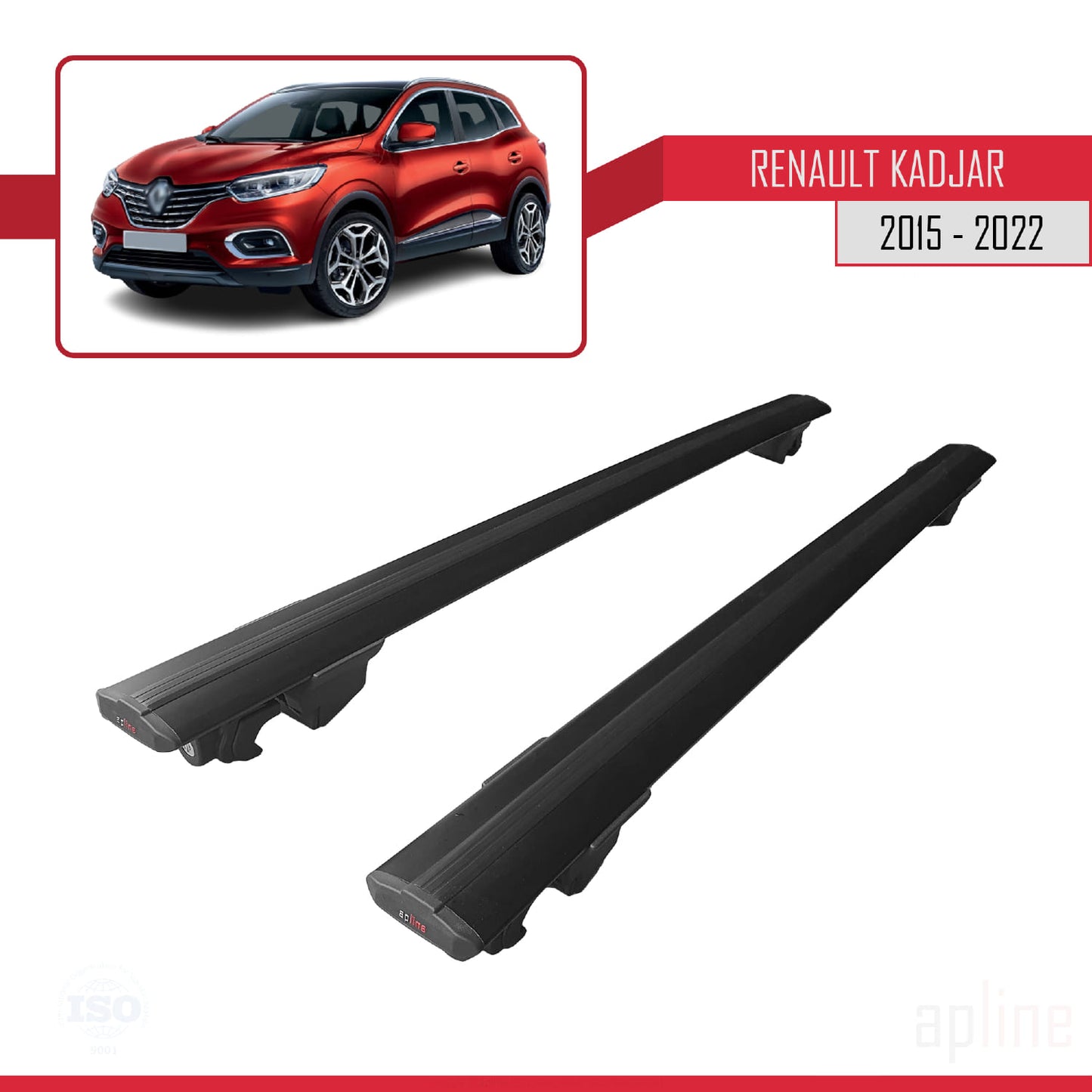Compatibile con Renault Kadjar 2015-2022 HOOK Model Barre Tetto Portapacchi Auto Barre Portatutto Nero Alluminio 2 Barre