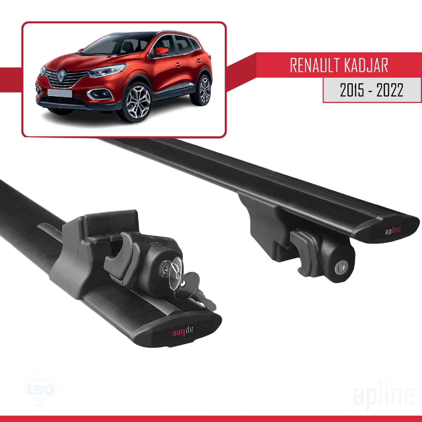Compatibile con Renault Kadjar 2015-2022 HOOK Model Barre Tetto Portapacchi Auto Barre Portatutto Nero Alluminio 2 Barre
