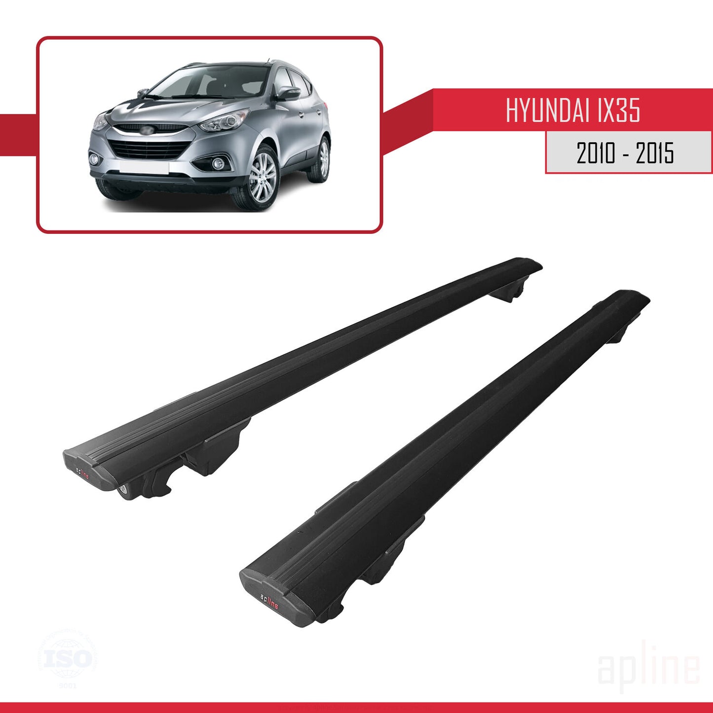 Compatibile con Hyundai ix35 2 (LM) 2010-2015 modello HOOK Barre portatutto per auto Portapacchi in alluminio nero 2 barre