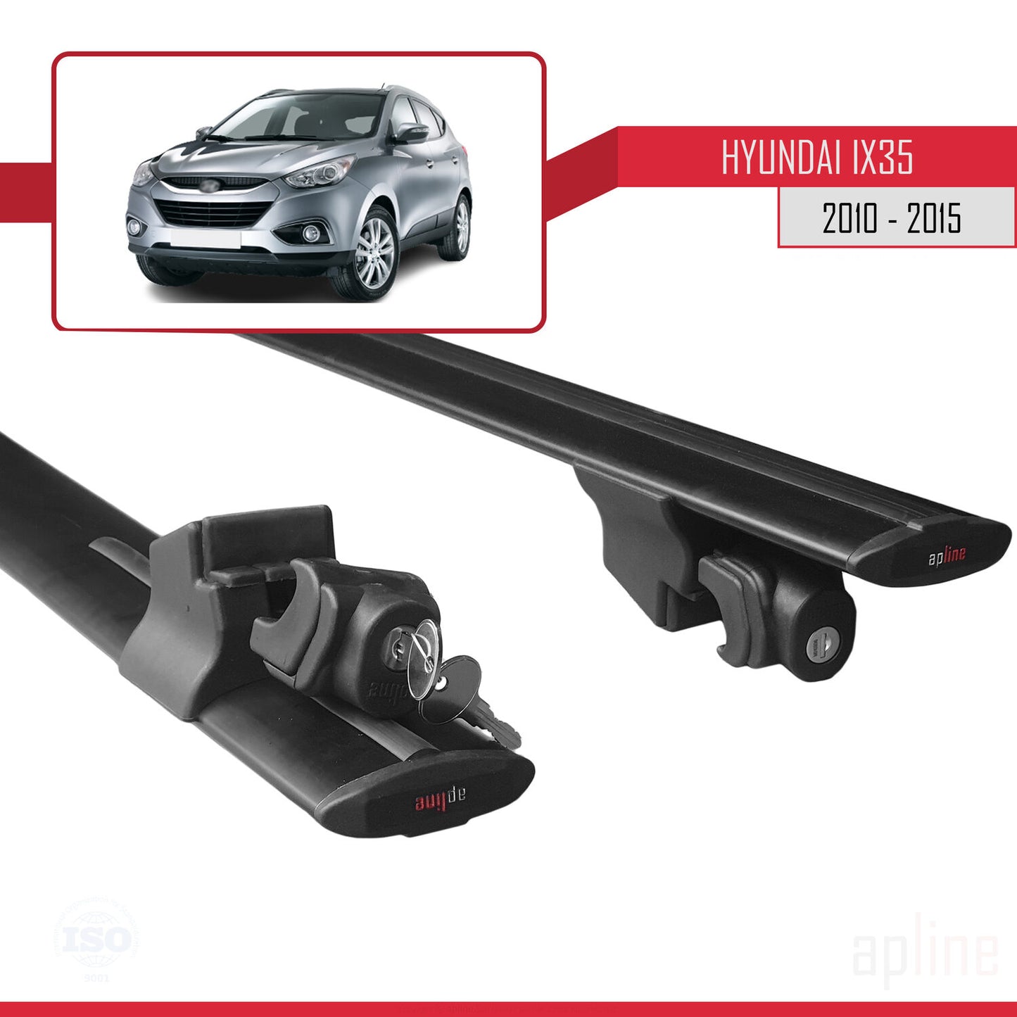 Compatibile con Hyundai ix35 2 (LM) 2010-2015 modello HOOK Barre portatutto per auto Portapacchi in alluminio nero 2 barre
