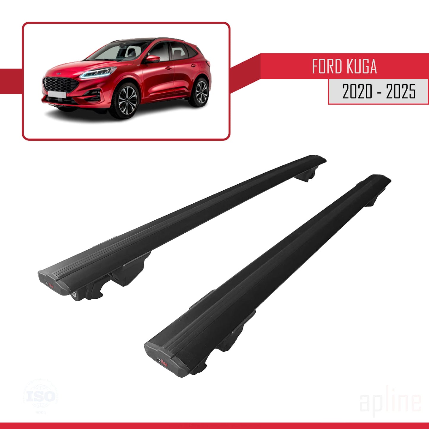 Compatibile con Ford Kuga 3 (CX482) 2020-2024 modello HOOK Barre portatutto per auto Portapacchi in alluminio nero 2 barre