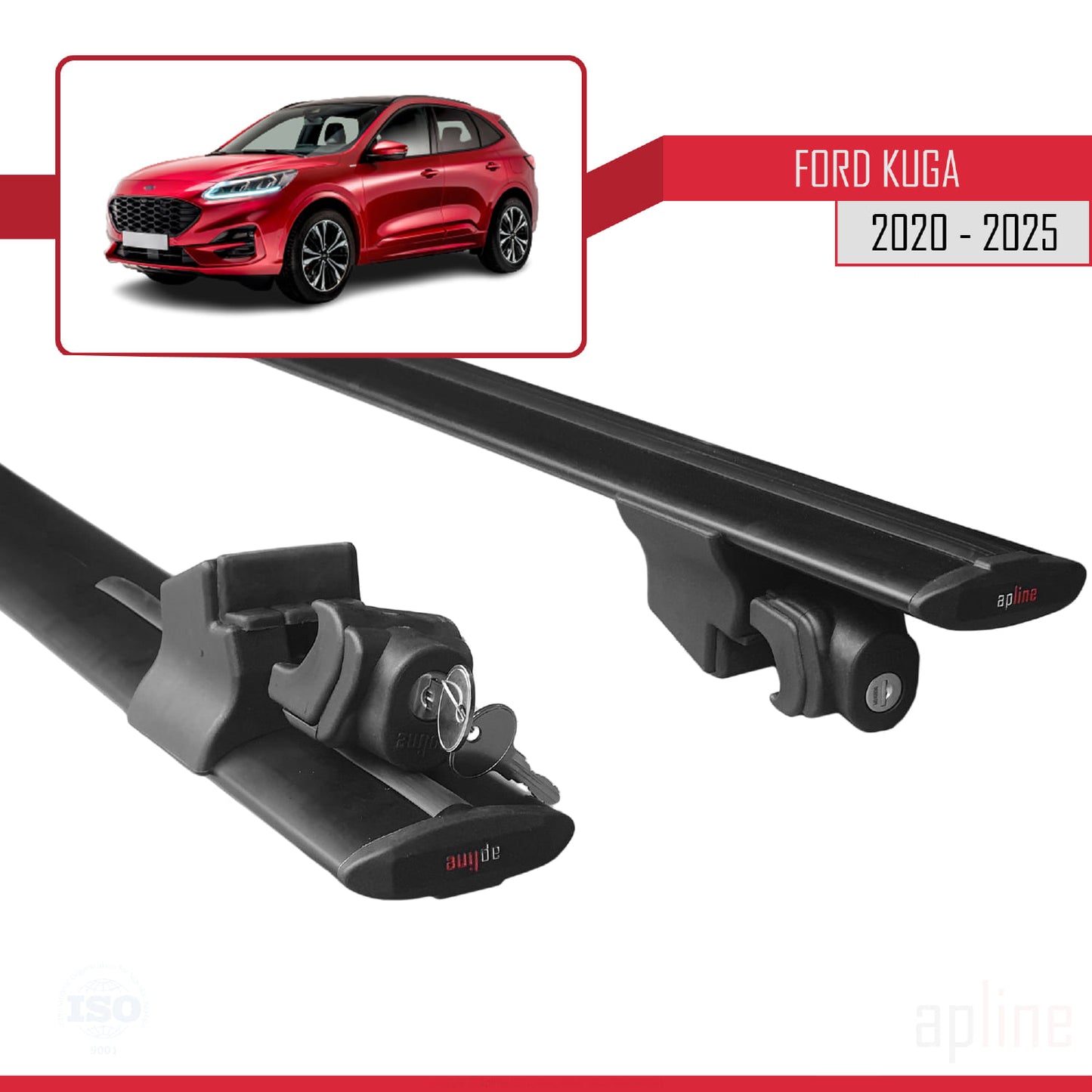 Compatibile con Ford Kuga 3 (CX482) 2020-2024 modello HOOK Barre portatutto per auto Portapacchi in alluminio nero 2 barre