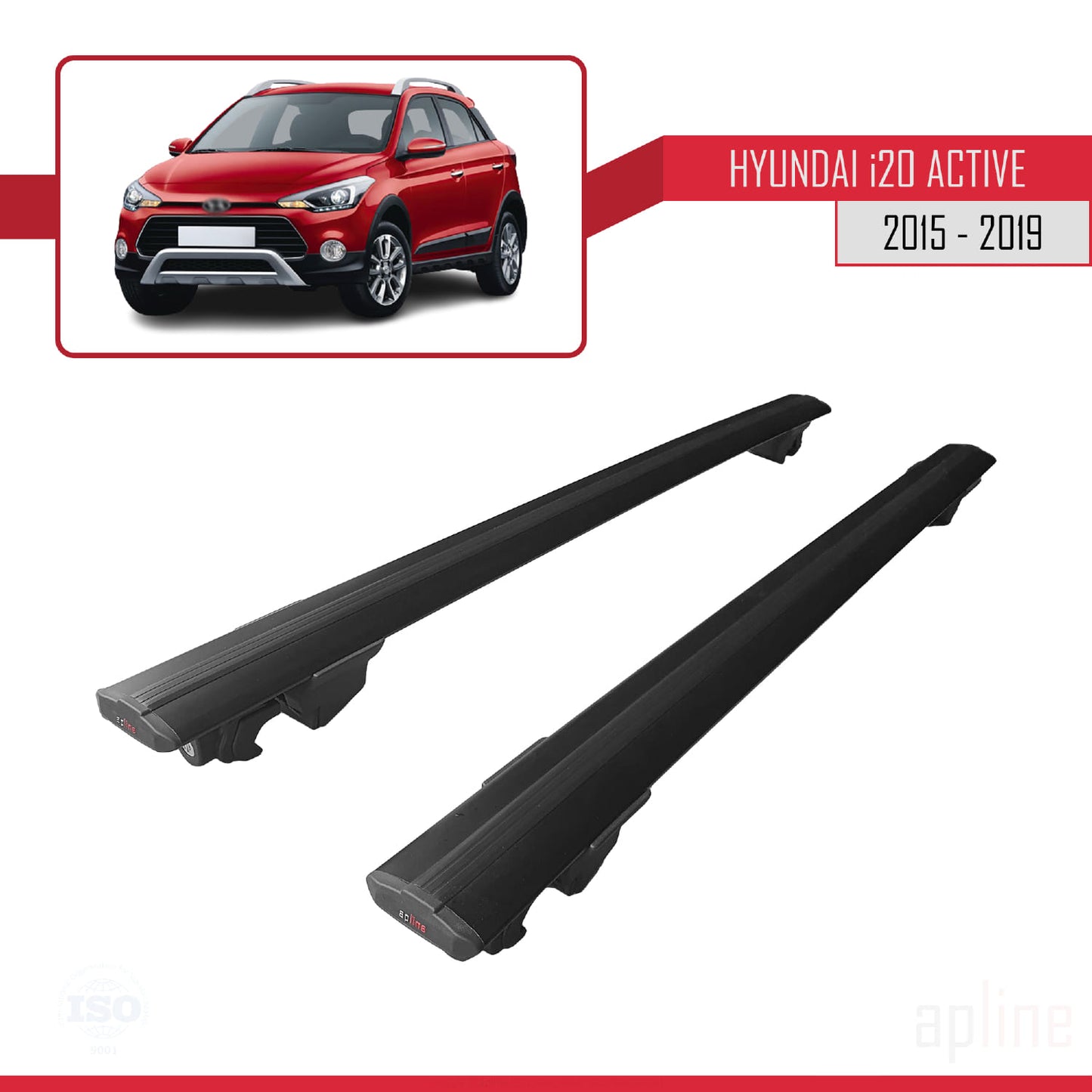 Compatibile con Hyundai i20 II Active 2015-2019 modello HOOK Barre portatutto per auto Portapacchi in alluminio nero 2 barre