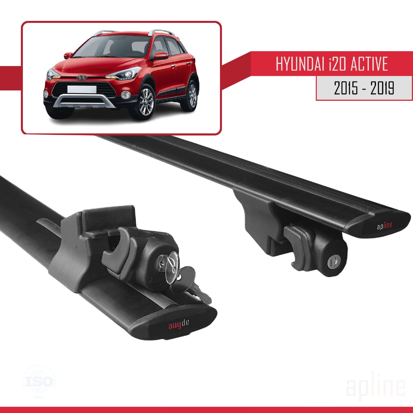 Compatibile con Hyundai i20 II Active 2015-2019 modello HOOK Barre portatutto per auto Portapacchi in alluminio nero 2 barre