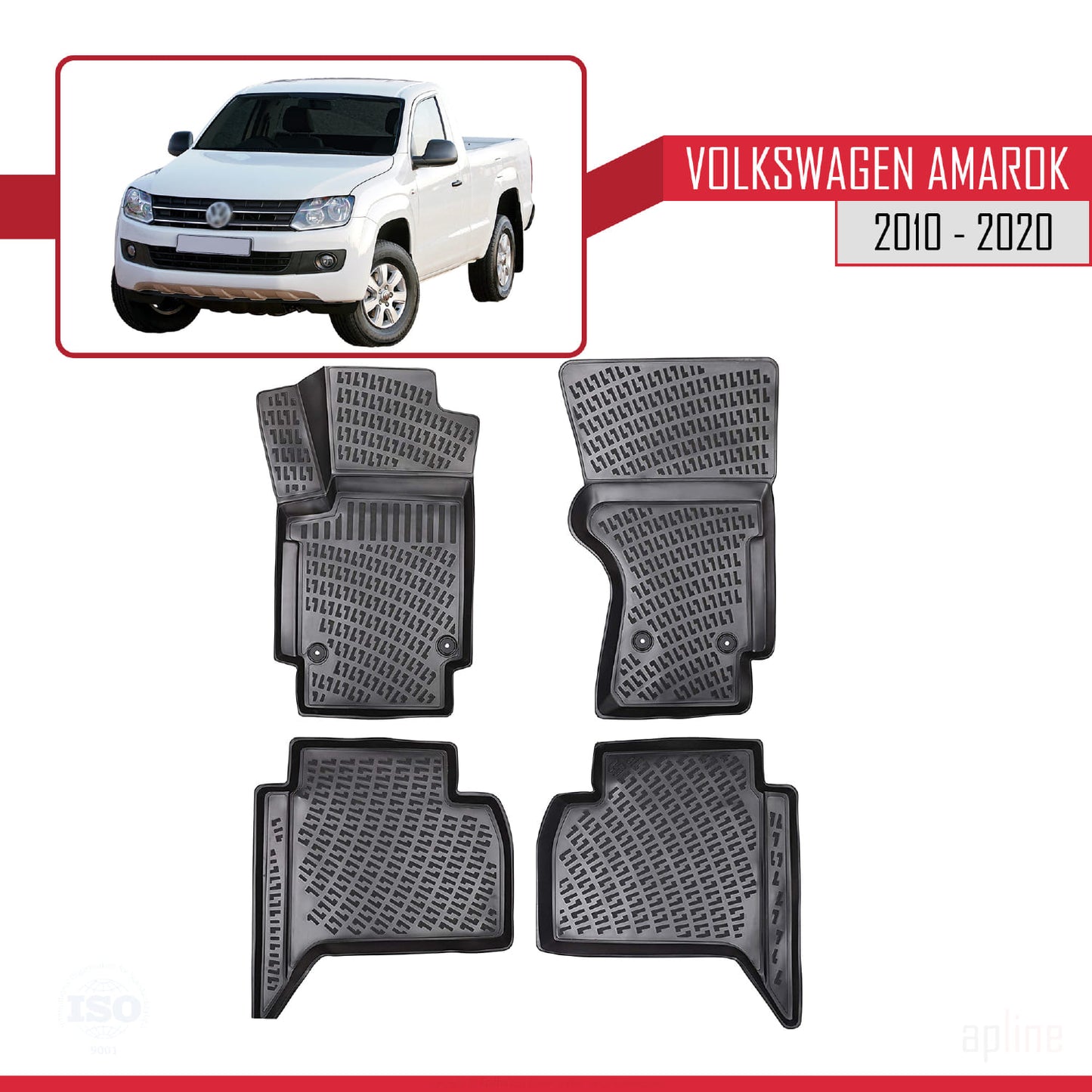 Compatible avec Volkswagen Amarok (2F) 2010-2020 4D Tapis de Voiture Noir