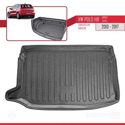 Compatibile con Volkswagen Polo 5 (Cline-Hline) 2010-2017 Flessibile Vasca Baule Piano di Carico Superiore Tappetino Bagagliaio Nero
