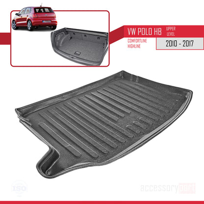 Compatibile con Volkswagen Polo 5 (Cline-Hline) 2010-2017 Flessibile Vasca Baule Piano di Carico Superiore Tappetino Bagagliaio Nero