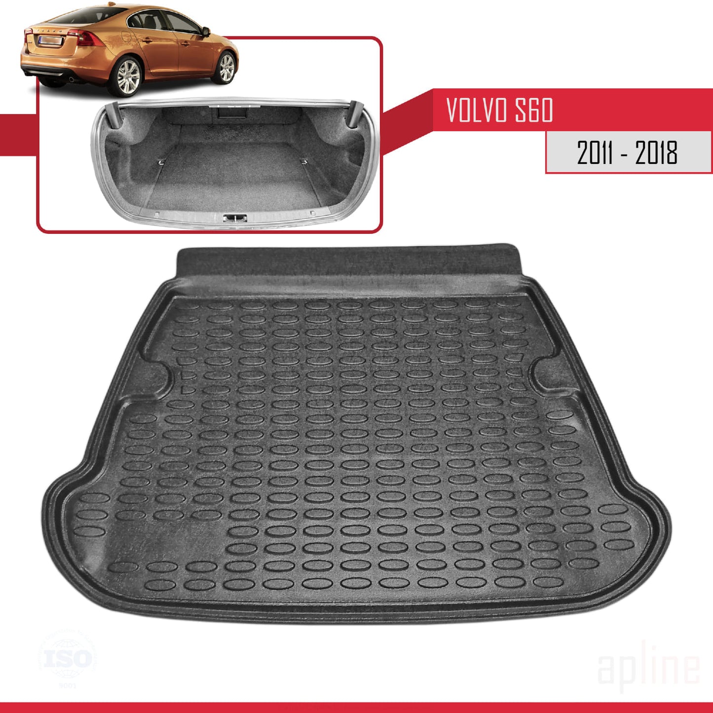 Compatible with Volvo S60 II 2011-2018 Flexible Trunk Mats Cargo Liner Black