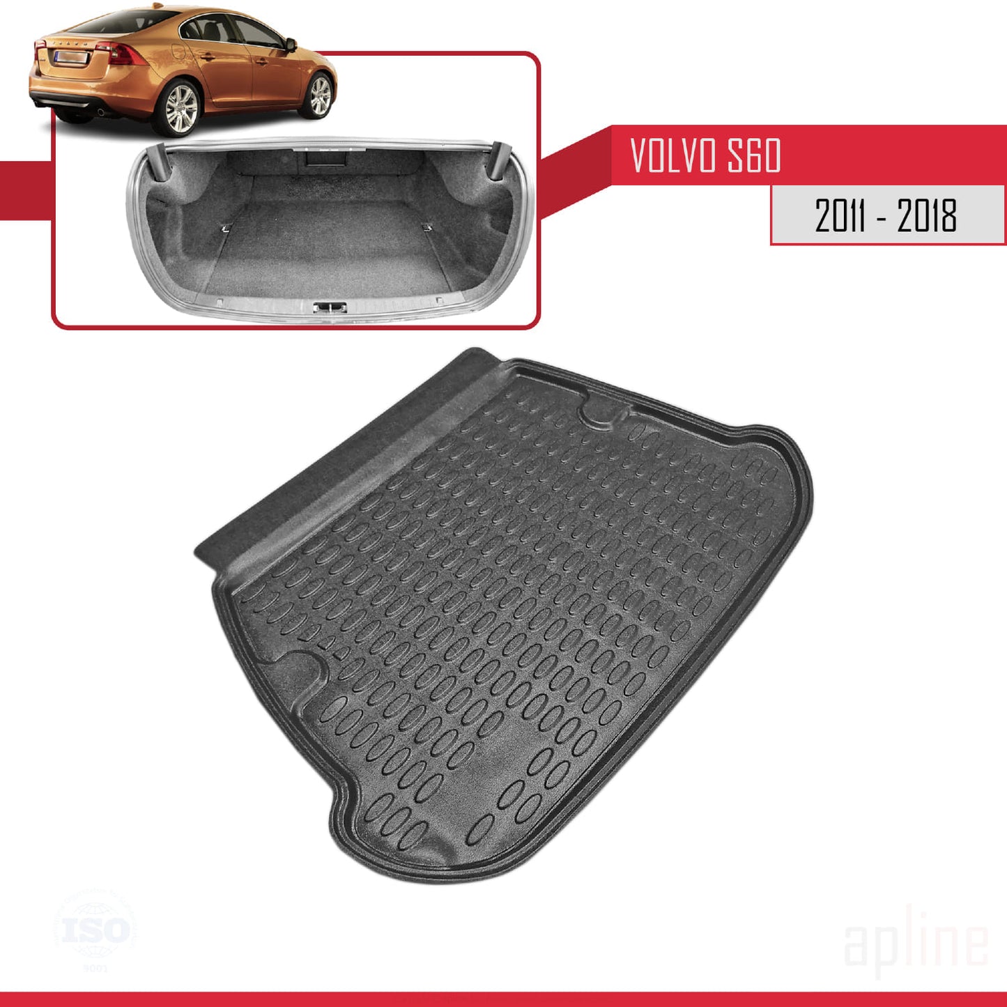 Compatible with Volvo S60 II 2011-2018 Flexible Trunk Mats Cargo Liner Black