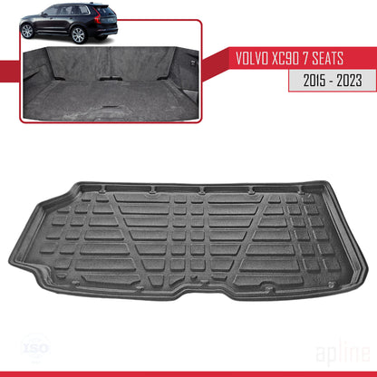 Compatible avec Volvo XC90 II (7 Koltuk) 2015-2023 Flexible Tapis de Coffre Plancher de Chargement Noir