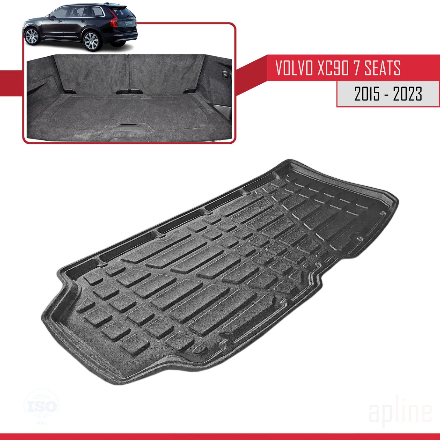 Tapis de Coffre pour Volvo XC90 (7 Siège) 2016-2023 Flexible NOIR