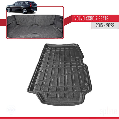 Compatible avec Volvo XC90 II (7 Koltuk) 2015-2023 Flexible Tapis de Coffre Plancher de Chargement Noir