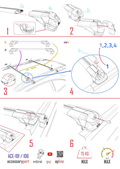 Compatible avec Ford Ranger (P703) 2022-2024 ACE-1 Barres de Toit Railing Porte-Bagages de Voiture Noir Aluminium 2 Barres