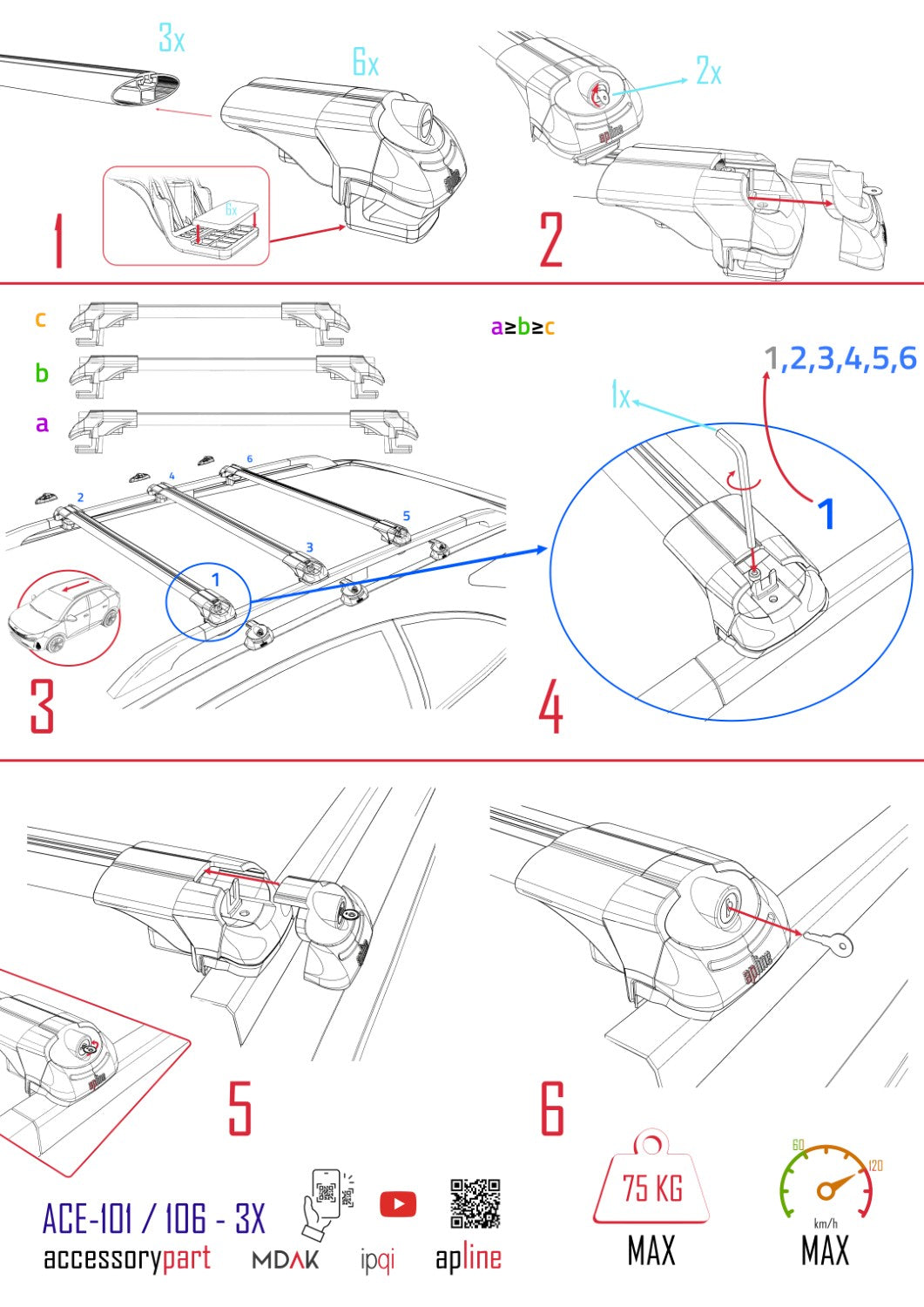 Compatible with Mercedes EQV (W447) 2020-2025 ACE-1 Car Roof Rack Cross Bar Grey Aluminium 3 Bars