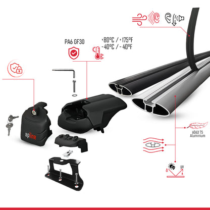 Compatibile con Honda CR-V 2 2002-2006 ACE-2 Barre Tetto Portapacchi Auto Barre Portatutto Nero Alluminio 2 Barre