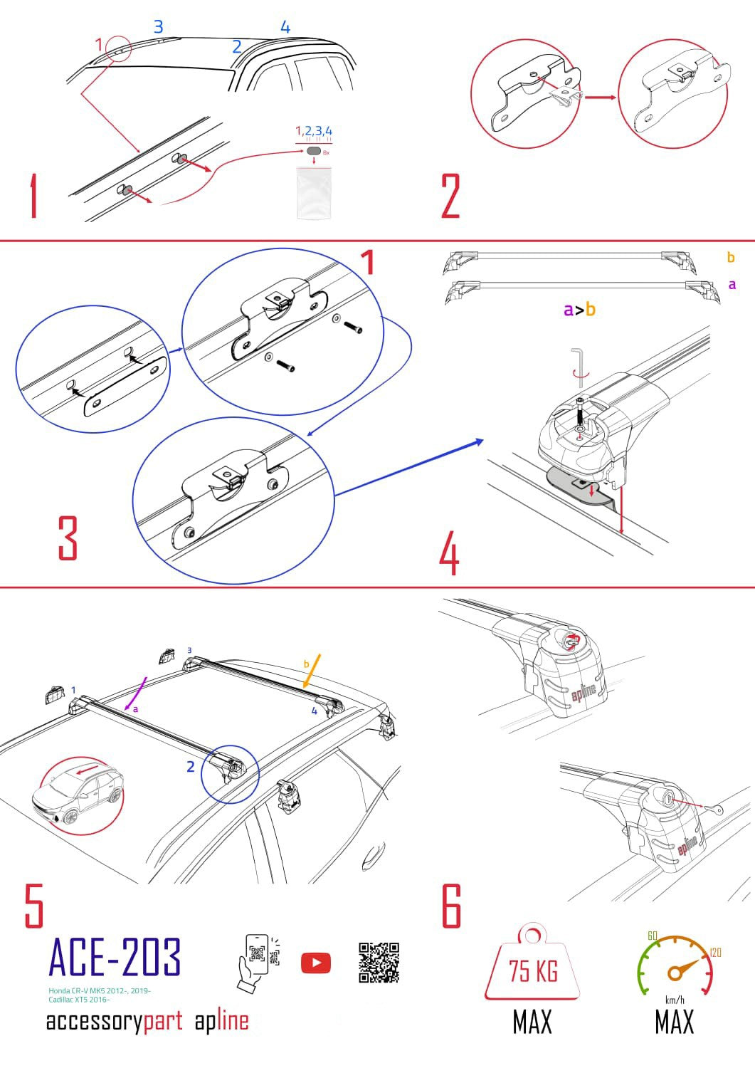 Compatibile con Honda CR-V 4 2012-2016 ACE-2 Barre portatutto per auto Portapacchi in alluminio grigio 2 barre