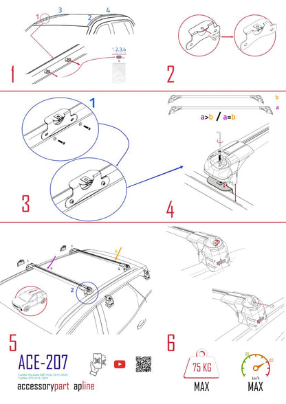 Kompatibel mit Cadillac Escalade 2015-2020 ACE-2 Dachgepäckträger, Gepäckträger, schwarzes Aluminium, 2 Stangen