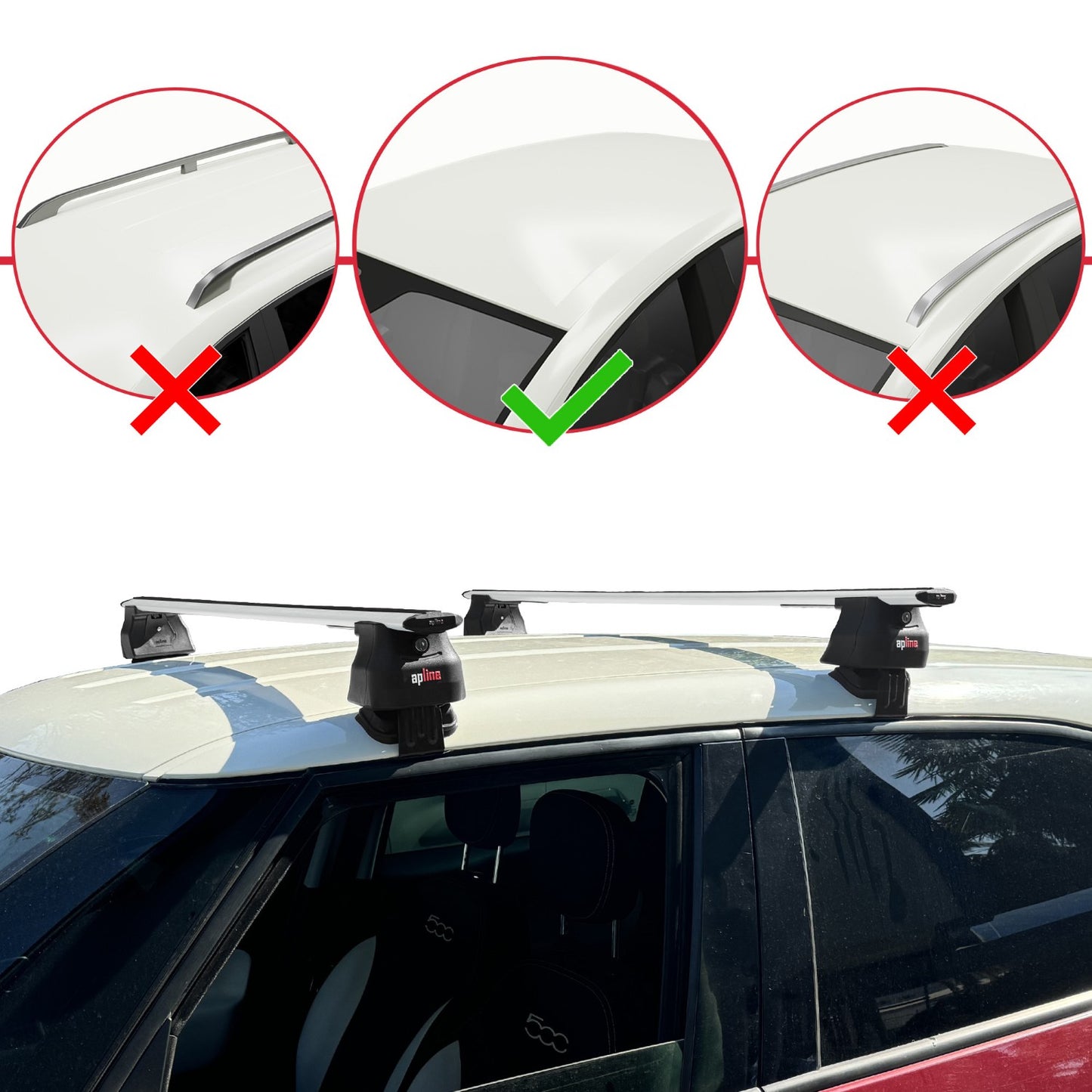 Kompatibel mit Fiat 500L 2012-2017 ACE-4 Dachgepäckträger, Reling, Gepäckträger, graues Aluminium, 2 Stangen