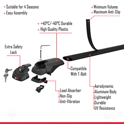 Compatibile con Citroen C4 Grand Picasso 2013-2018 ACE-1 Barre portatutto per auto Portapacchi in alluminio nero 2 barre