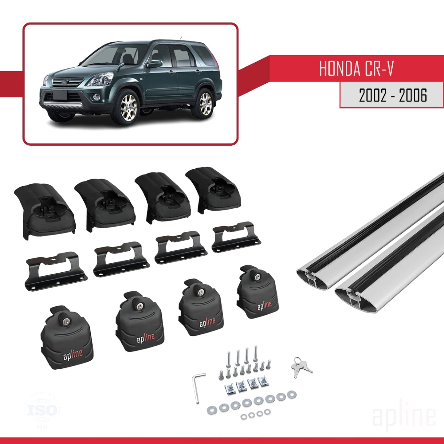 Compatibile con Honda CR-V 2 2002-2006 ACE-2 Barre portatutto per auto Portapacchi in alluminio grigio 2 barre