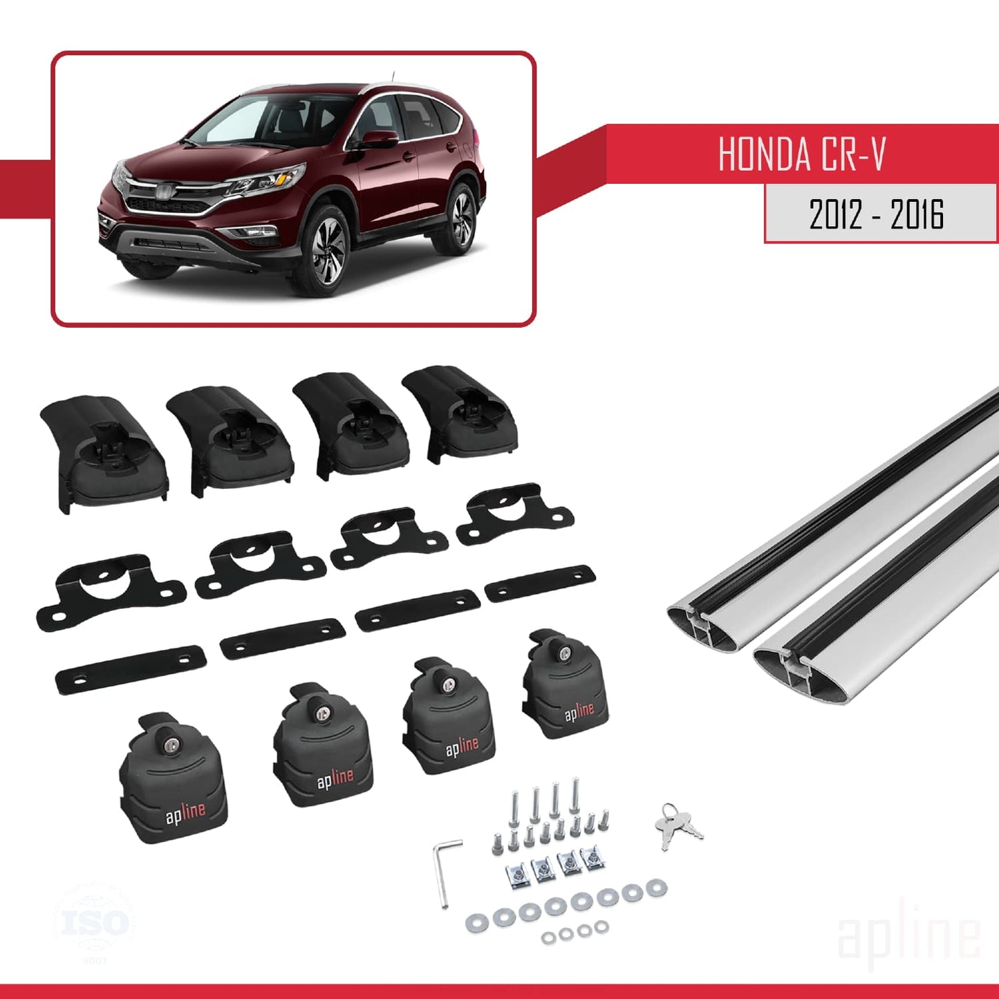 Compatibile con Honda CR-V 4 2012-2016 ACE-2 Barre portatutto per auto Portapacchi in alluminio grigio 2 barre