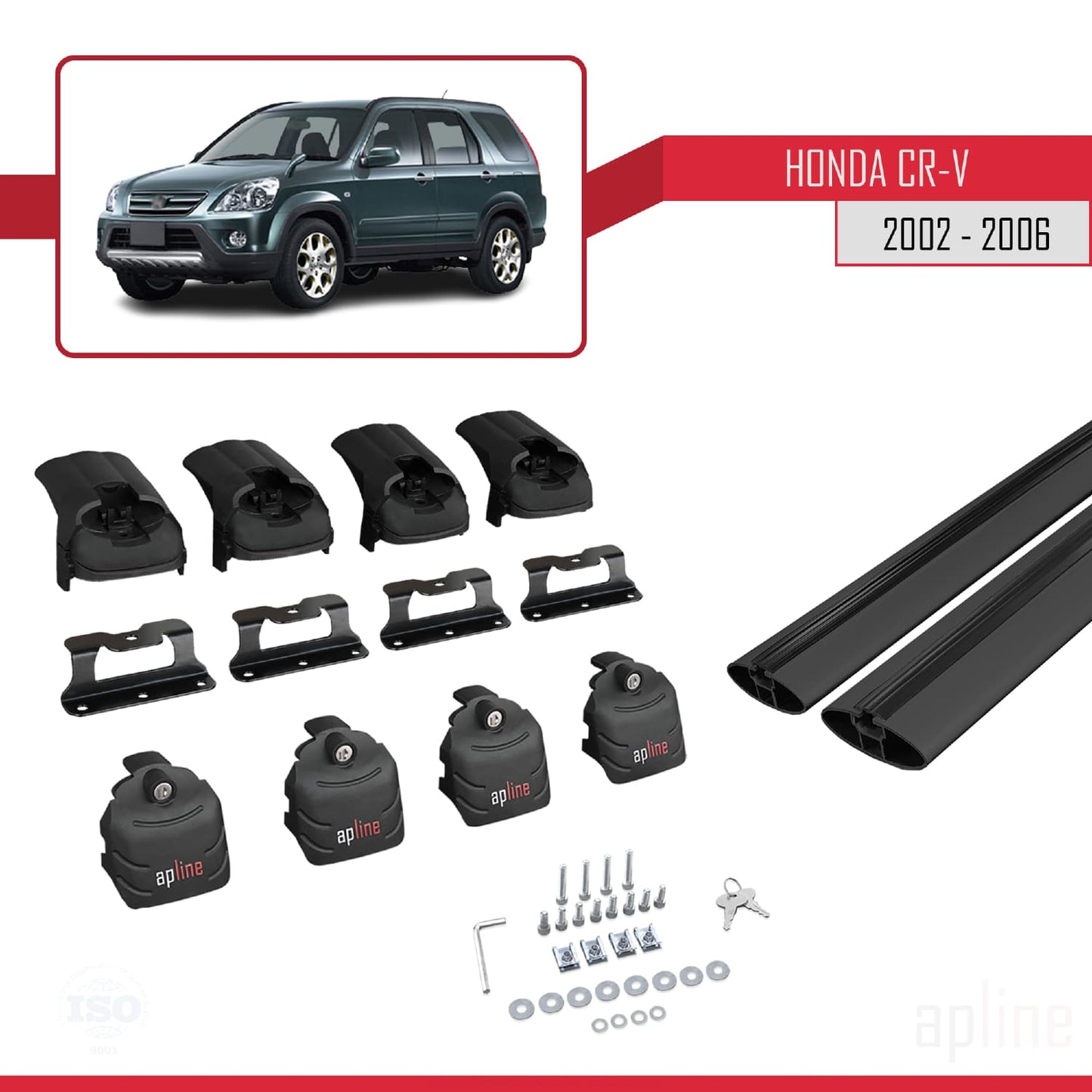 Compatibile con Honda CR-V 2 2002-2006 ACE-2 Barre portatutto per auto Portapacchi in alluminio nero 2 barre