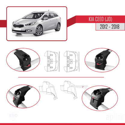 Compatible avec Kia Ceed 2 (JD) Break 2013-2018 ACE-2 Barres de Toit Railing Porte-Bagages de Voiture Gris Aluminium 2 Barres