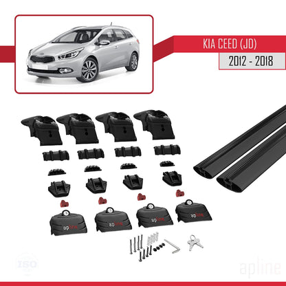 Compatible avec Kia Ceed 2 (JD) Break 2013-2018 ACE-2 Barres de Toit Railing Porte-Bagages de Voiture Noir Aluminium 2 Barres