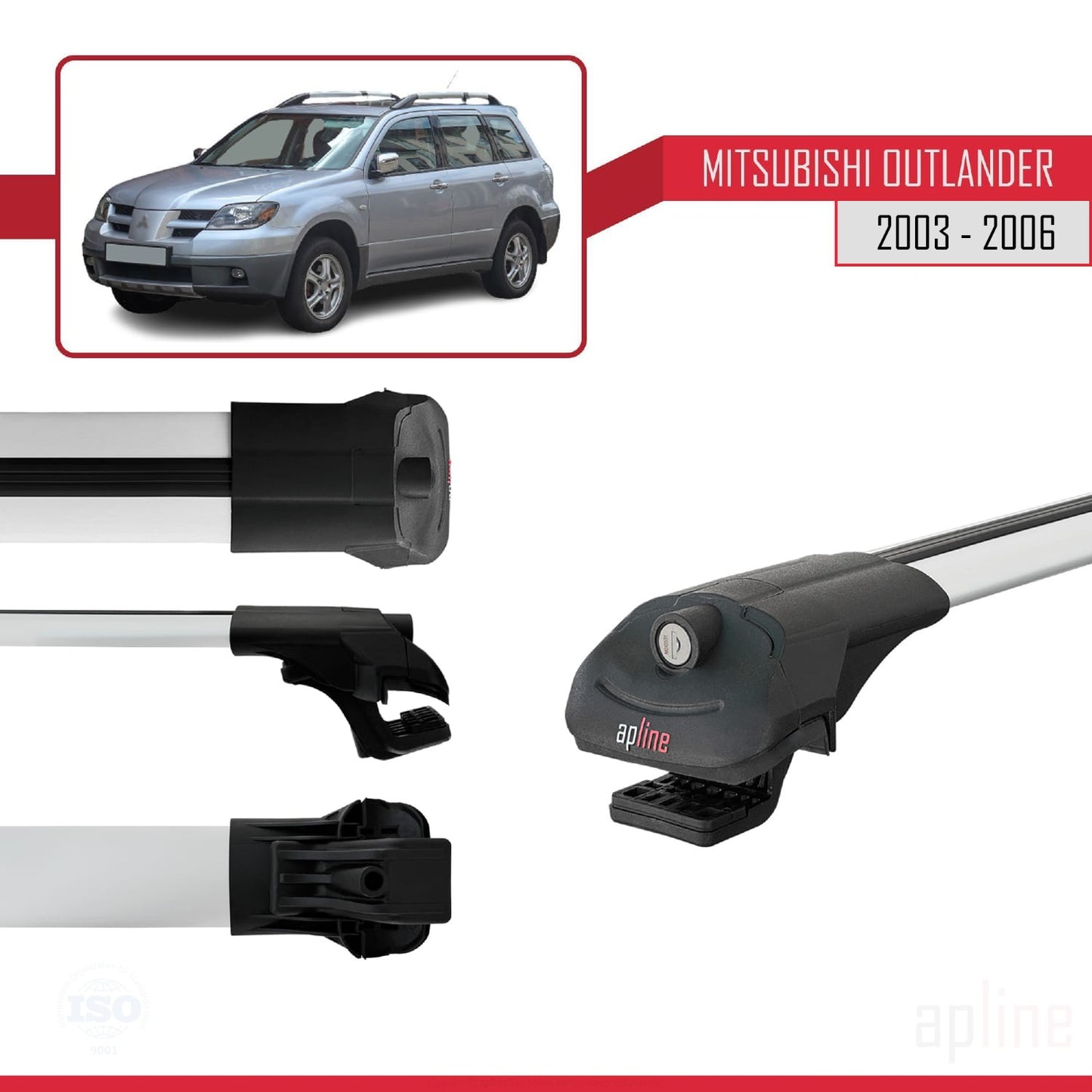 Compatible avec Mitsubishi Outlander 2003-2006 ACE-1 Barres de Toit Railing Porte-Bagages de Voiture Gris Aluminium 3 Barres