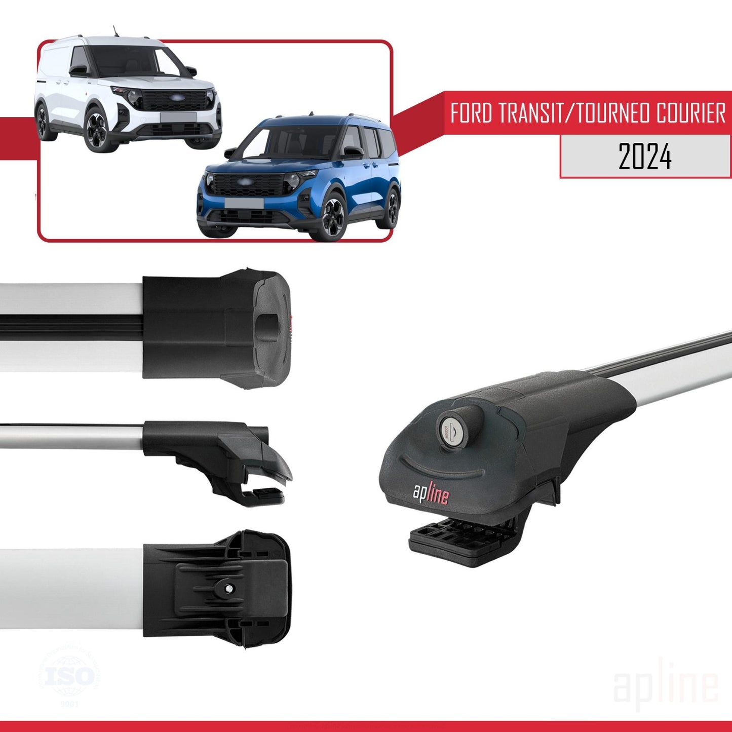 Compatibile con Ford Transit / Tourneo Courier 2024-2025 ACE-1 Barre portatutto per auto Portapacchi in alluminio grigio 2 barre