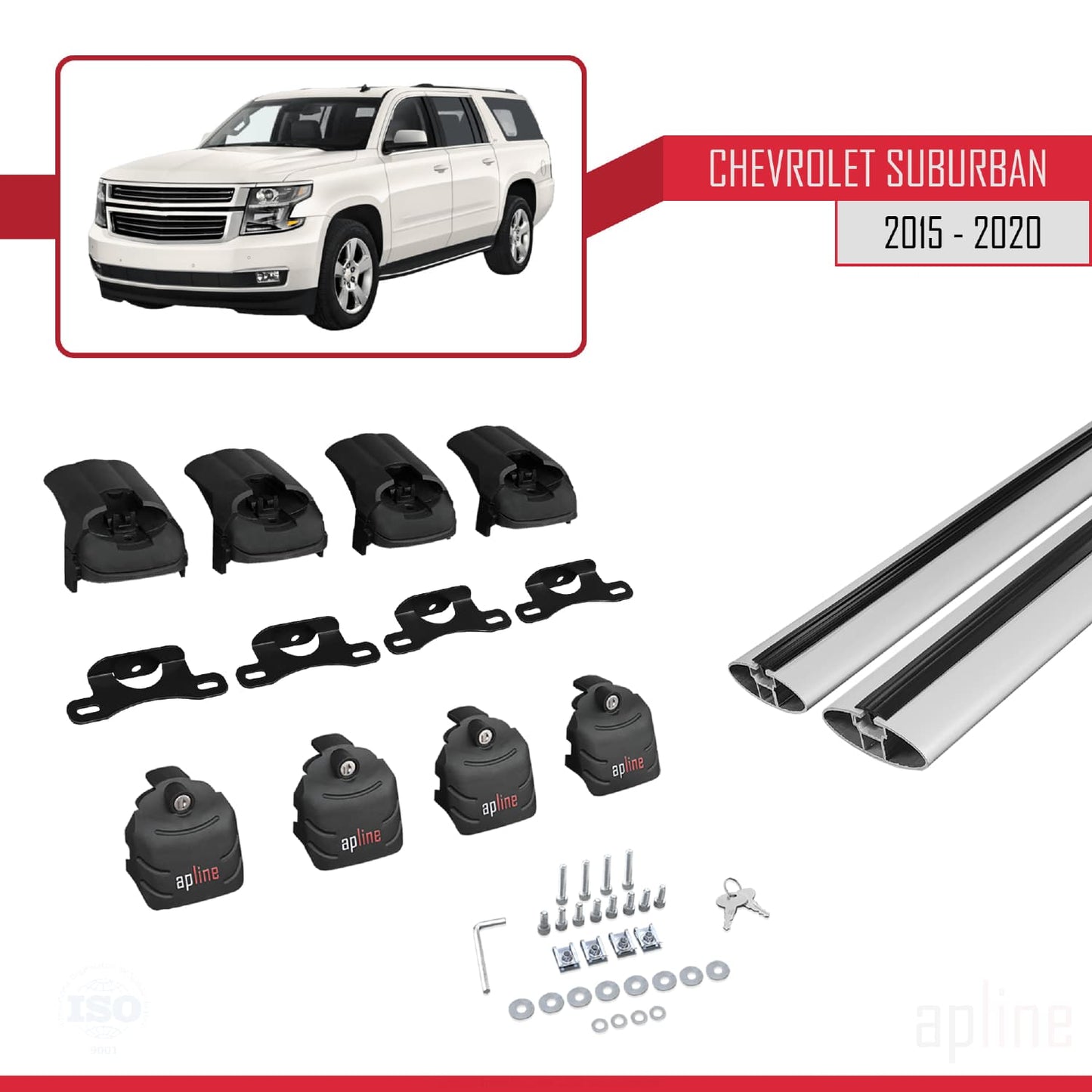 Kompatibel mit Chevrolet Suburban 2015-2020 ACE-2 Dachreling Gepäckträger Graues Aluminium 2 Stangen