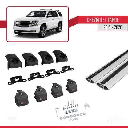Kompatibel mit Chevrolet Tahoe 4 2015-2020 ACE-2 Dachgepäckträger, Reling, Gepäckträger, graues Aluminium, 2 Stangen
