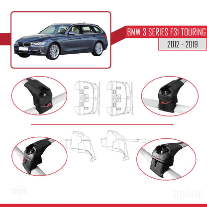 Compatibile con BMW Serie 3 (F31) Touring 2012-2019 Barre portatutto ACE-2 Portapacchi per auto in alluminio grigio 2 barre