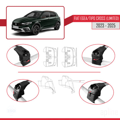 Compatible avec Fiat Egea / Tipo Cross (LIMITED) 2023-2025 ACE-2 Barres de Toit Railing Porte-Bagages de Voiture Gris Aluminium 2 Barres