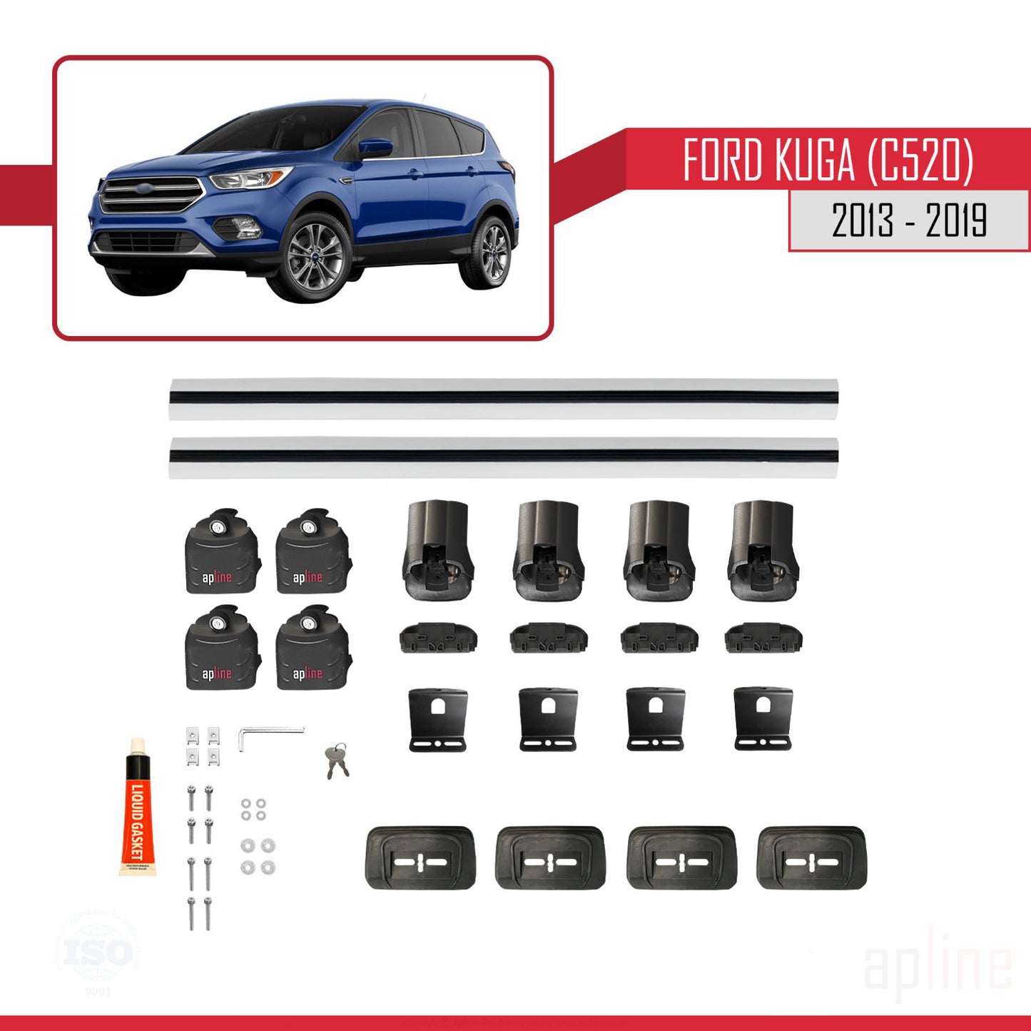 Compatibile con Ford Kuga (C520) 2013-2019 ACE-3 Barre portatutto per auto Portapacchi in alluminio grigio 2 barre