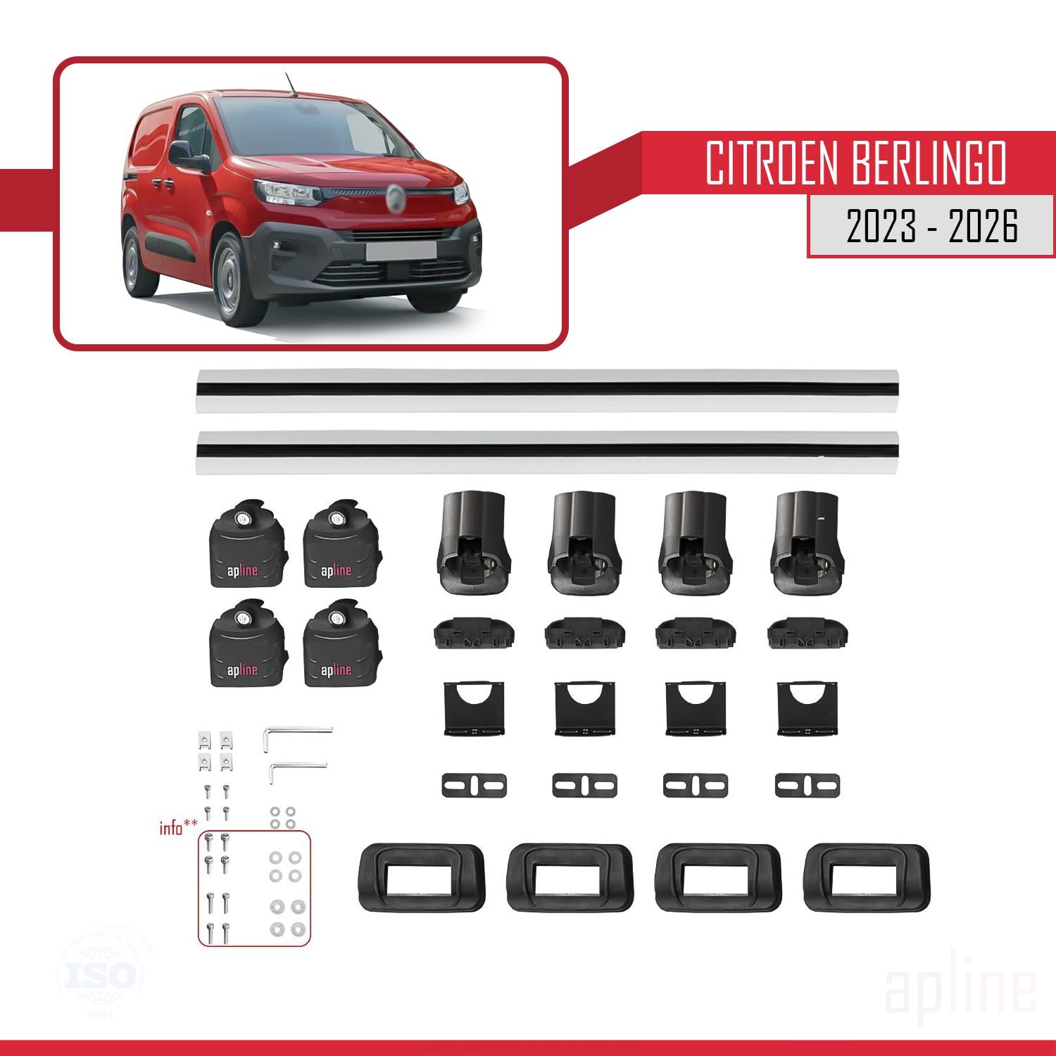 Compatible avec Citroen Berlingo 2023-2026 ACE-3 Barres de Toit Railing Porte-Bagages de Voiture Gris Aluminium 2 Barres