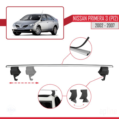 Compatible with Nissan Primera 3 (P12) 2002-2007 ACE-4 Car Roof Rack Cross Bar Grey Aluminium 2 Bars
