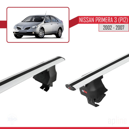 Compatible with Nissan Primera 3 (P12) 2002-2007 ACE-4 Car Roof Rack Cross Bar Grey Aluminium 2 Bars