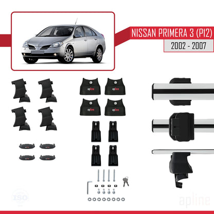 Compatible with Nissan Primera 3 (P12) 2002-2007 ACE-4 Car Roof Rack Cross Bar Grey Aluminium 2 Bars